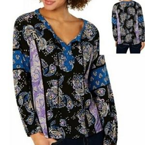 Style & Co 2X Boho split tie neck crochet trim